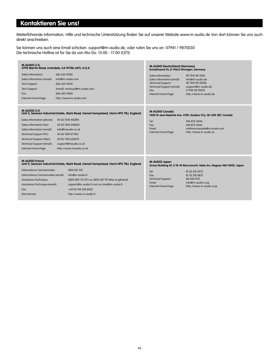 Kontaktieren sie uns | Audiophile Systems 192 User Manual | Page 44 / 88