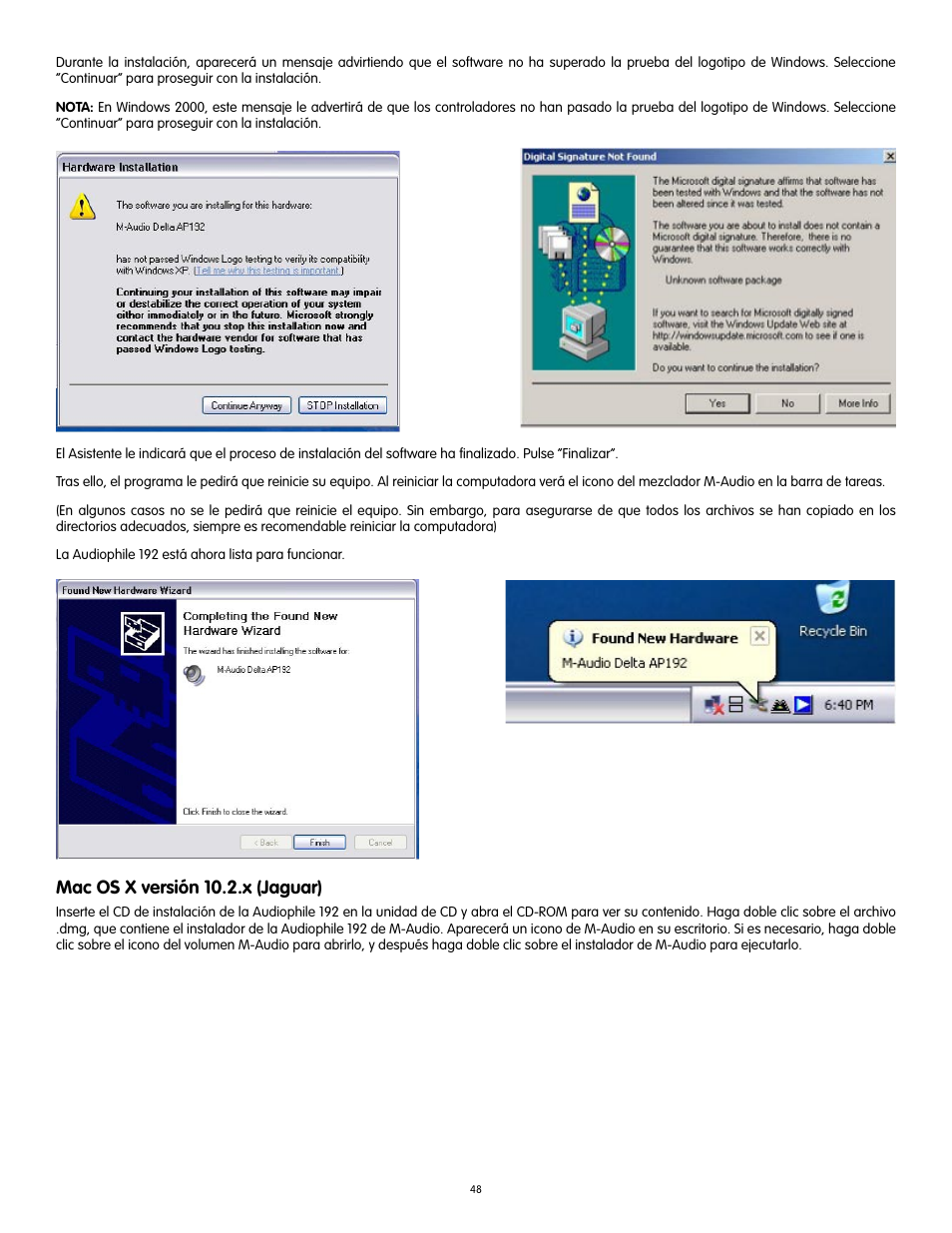 Mac os x versión 10.2.x (jaguar) | Audiophile Systems 192 User Manual | Page 49 / 88