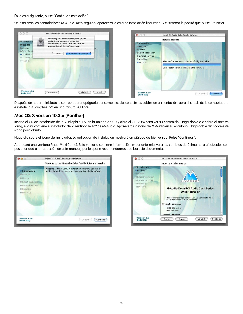 Mac os x versión 10.3.x (panther) | Audiophile Systems 192 User Manual | Page 51 / 88