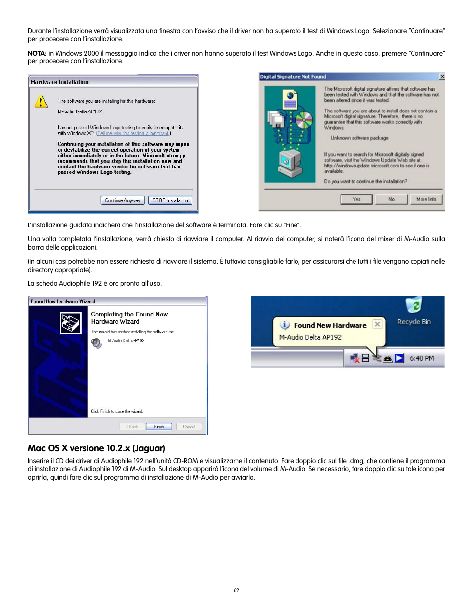 Mac os x versione 10.2.x (jaguar) | Audiophile Systems 192 User Manual | Page 63 / 88