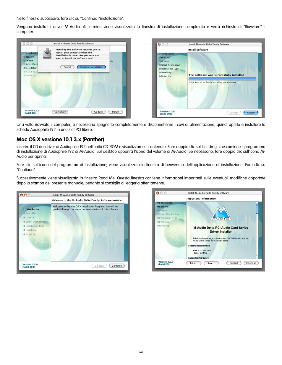 Mac os x versione 10.1.3.x (panther) | Audiophile Systems 192 User Manual | Page 65 / 88