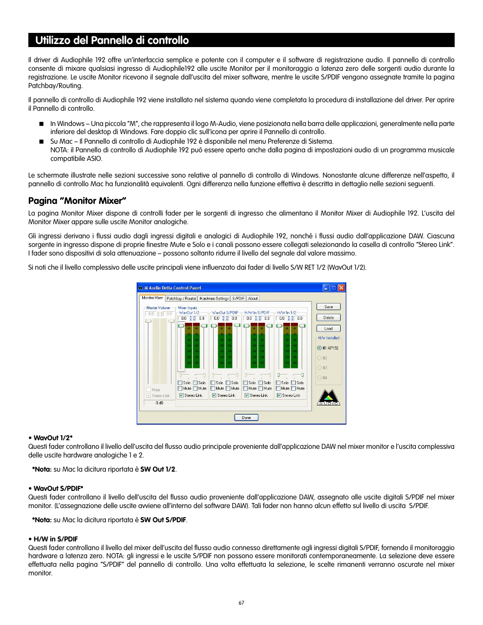 Utilizzo del pannello di controllo, Pagina “monitor mixer | Audiophile Systems 192 User Manual | Page 68 / 88