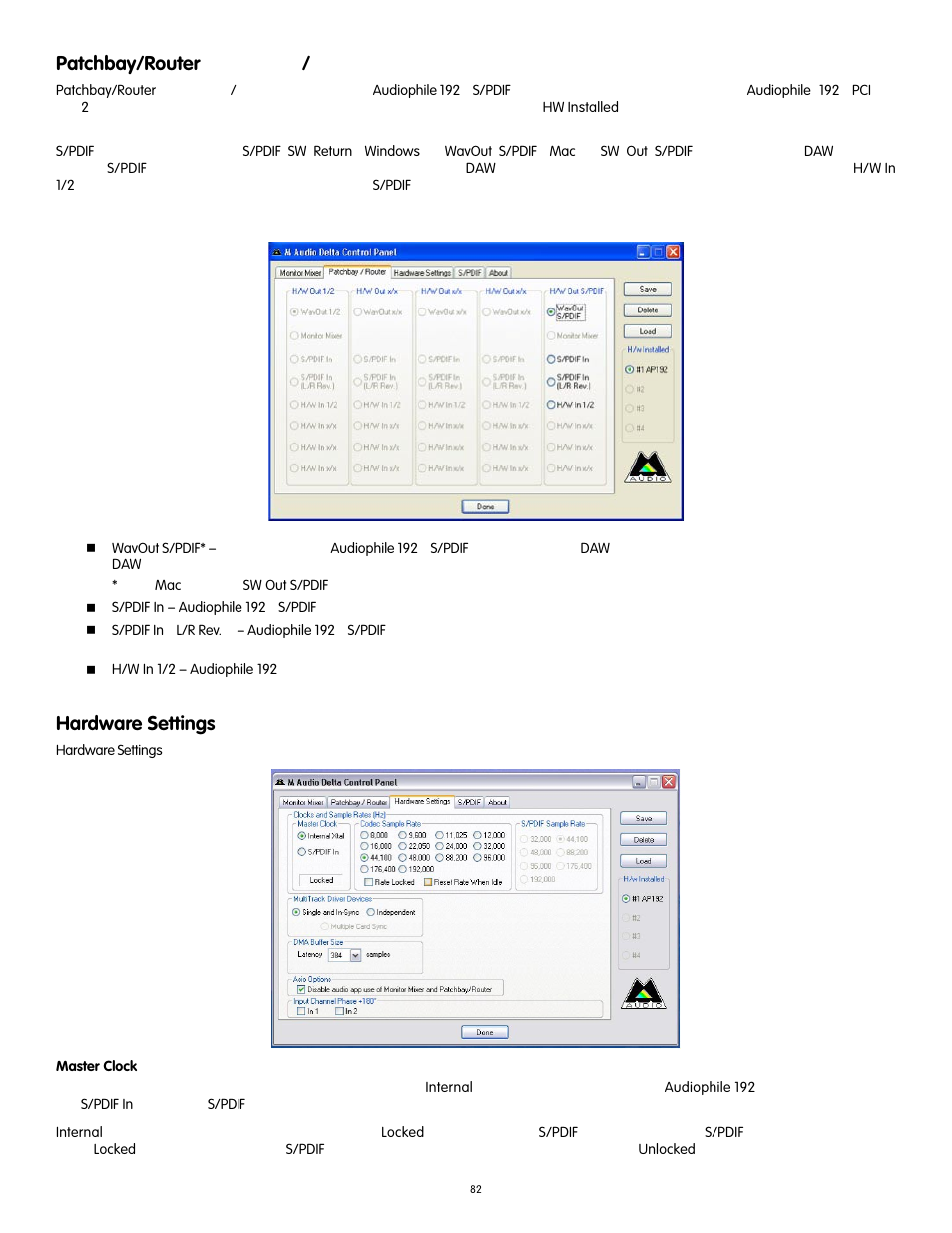 Patchbay/router, Hardware settings | Audiophile Systems 192 User Manual | Page 83 / 88