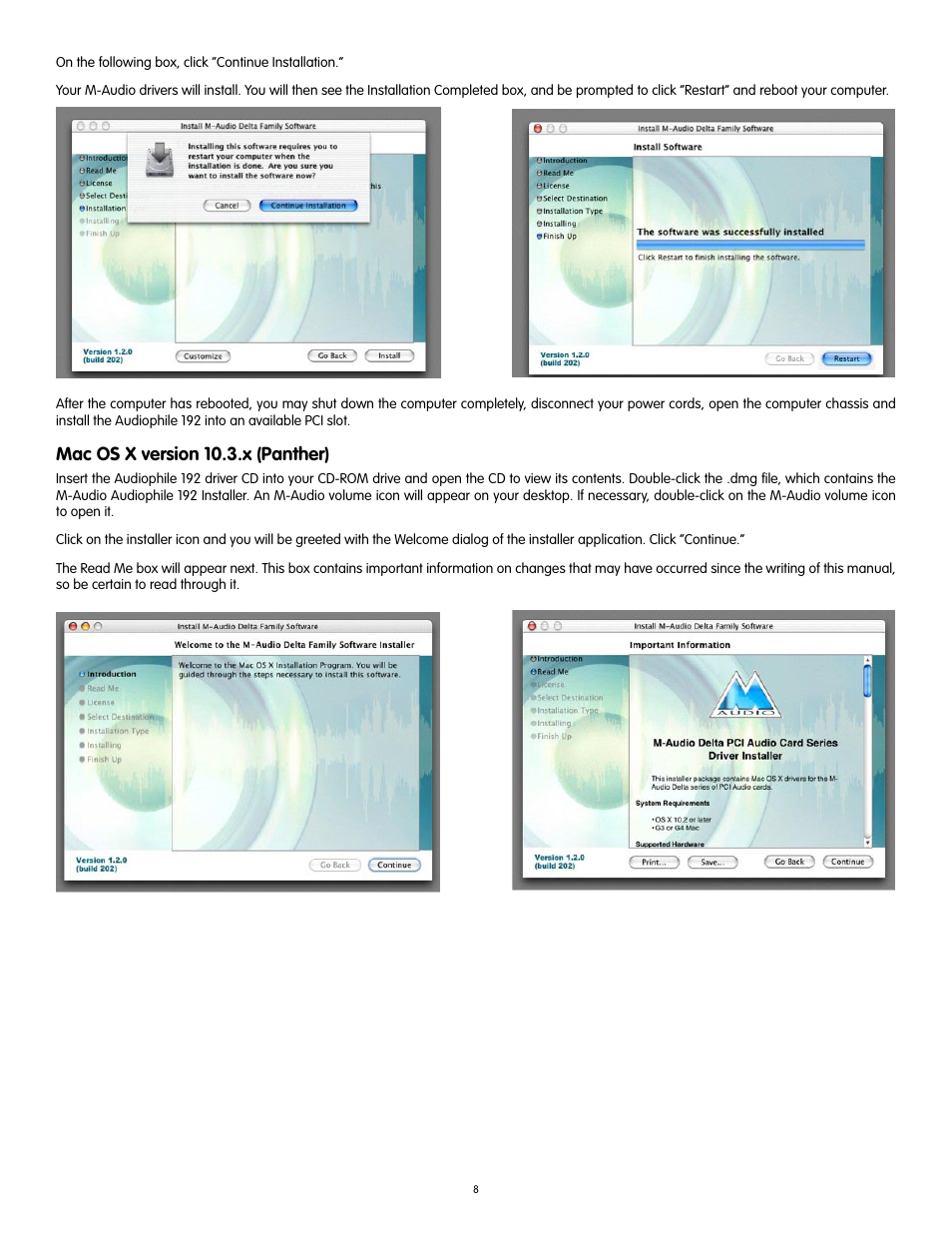 Mac os x version 10.3.x (panther) | Audiophile Systems 192 User Manual | Page 9 / 88