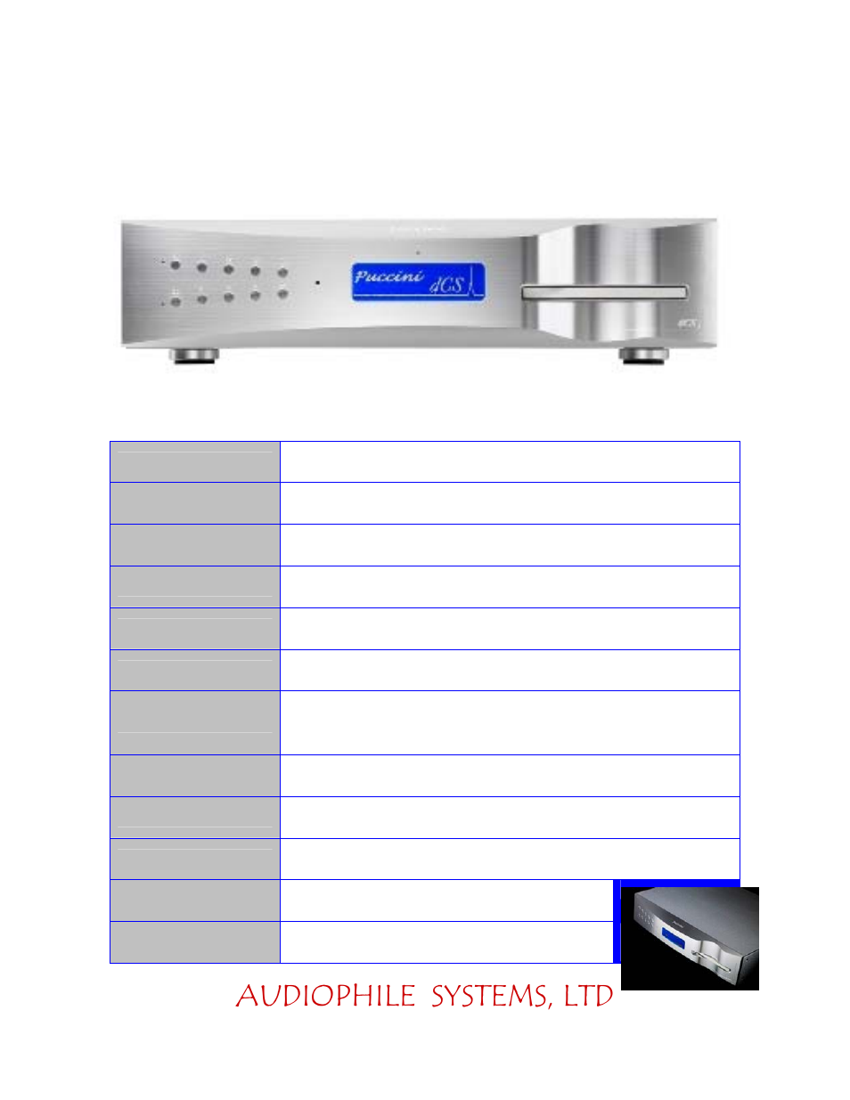 Audiophile Systems SACD Player User Manual | 1 page