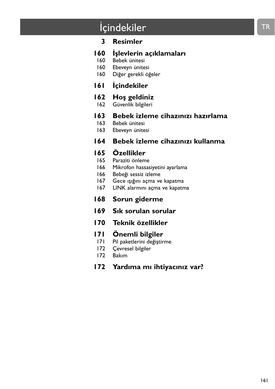 Içindekiler | Philips Vigilabebés analógico User Manual | Page 161 / 173