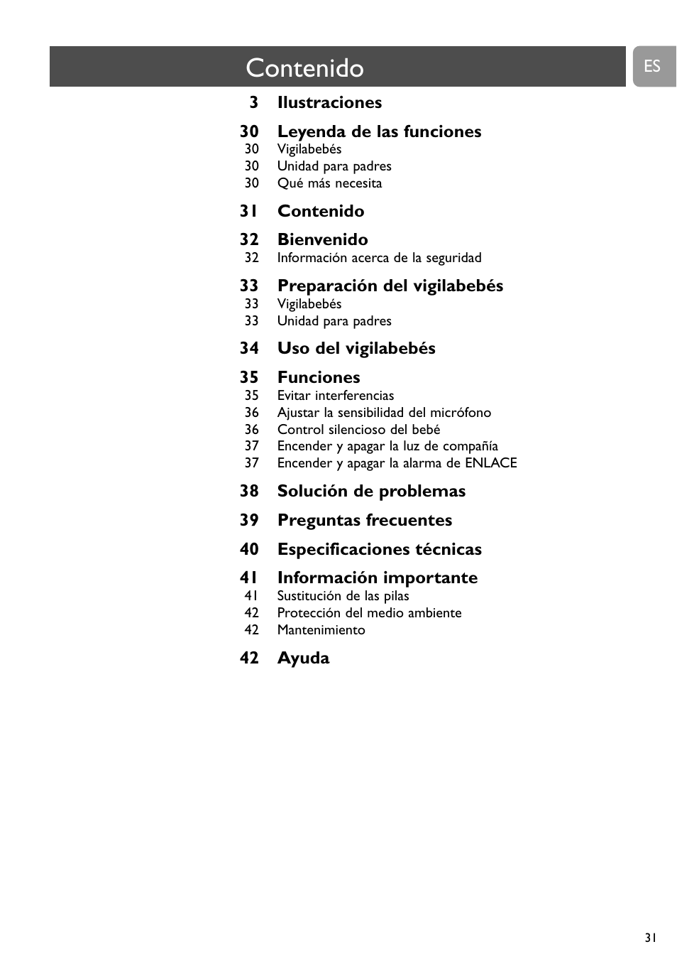 Philips Vigilabebés analógico User Manual | Page 31 / 173
