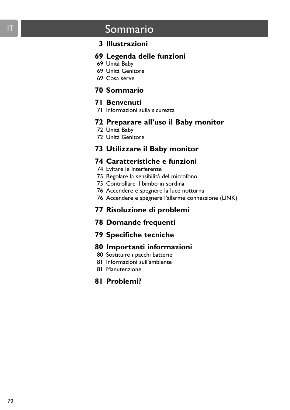 Philips Vigilabebés analógico User Manual | Page 70 / 173