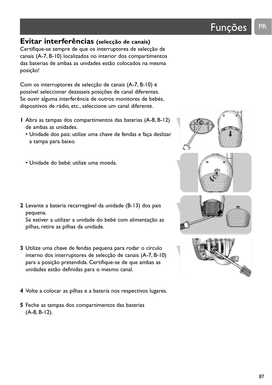 Funções, Evitar interferências | Philips Vigilabebés analógico User Manual | Page 87 / 173