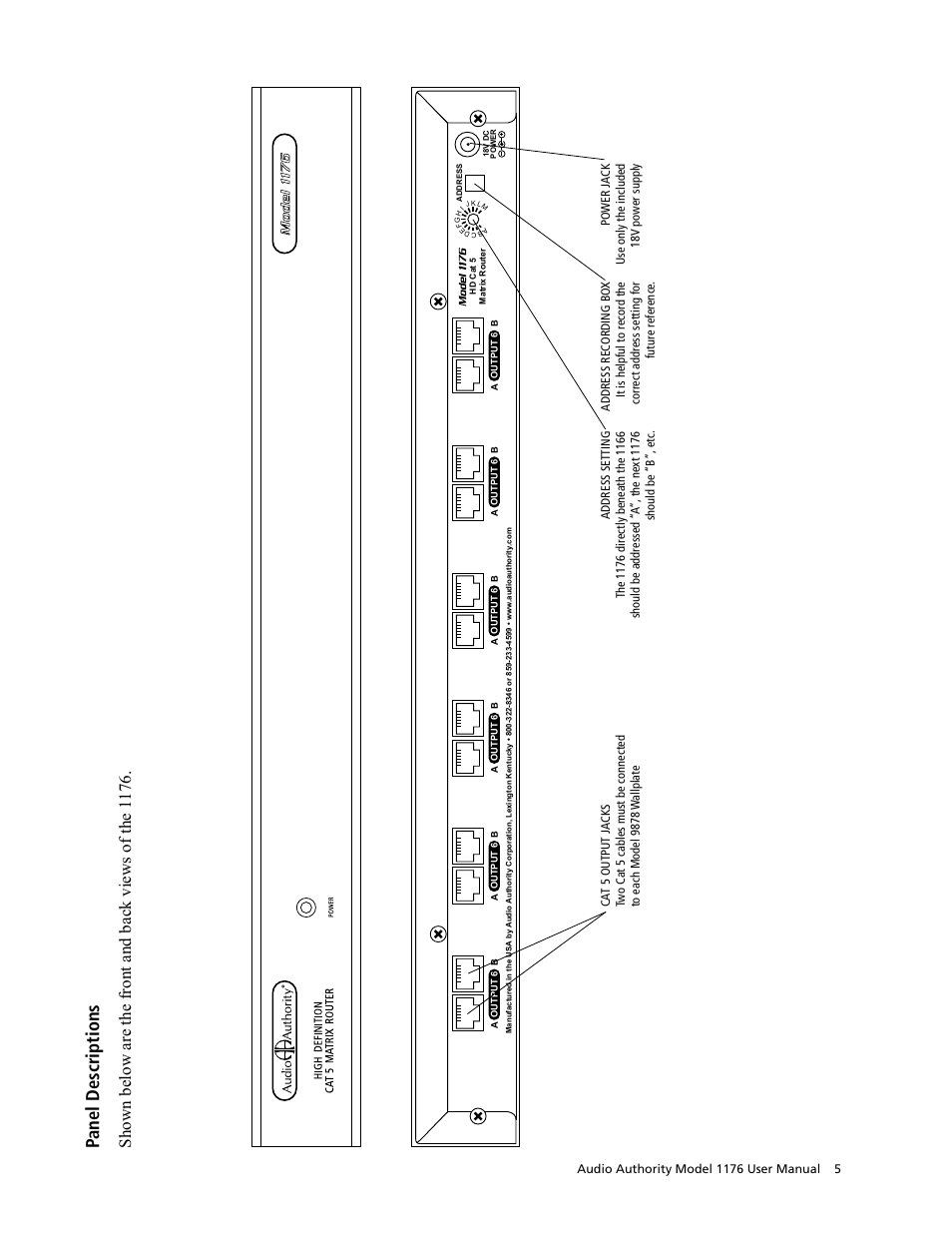 Panel descriptions | Audio Authority 1176 User Manual | Page 5 / 12