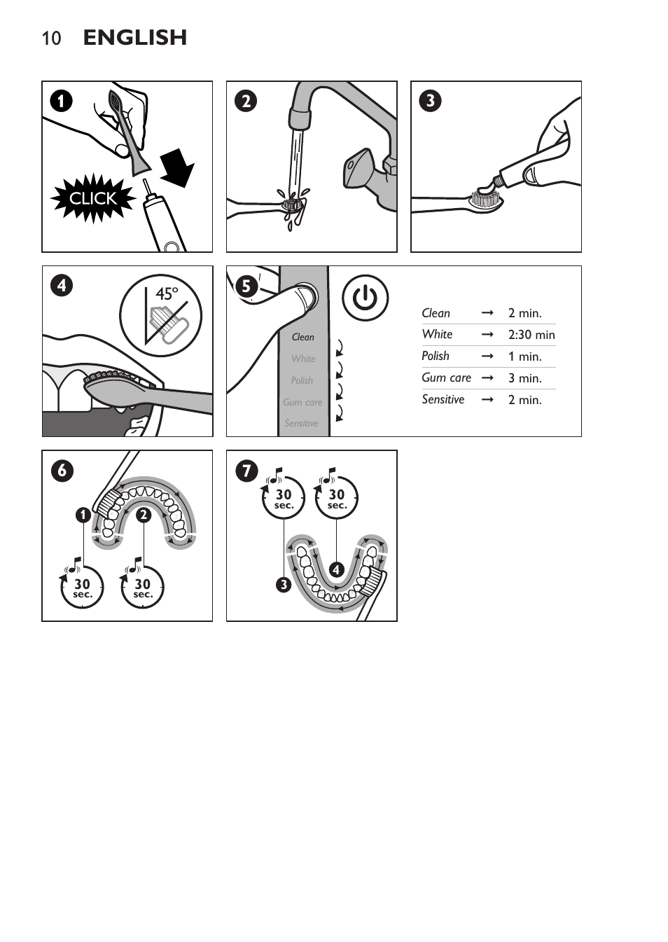 English | Philips Sonicare DiamondClean Cepillo dental sónico recargable User Manual | Page 10 / 76