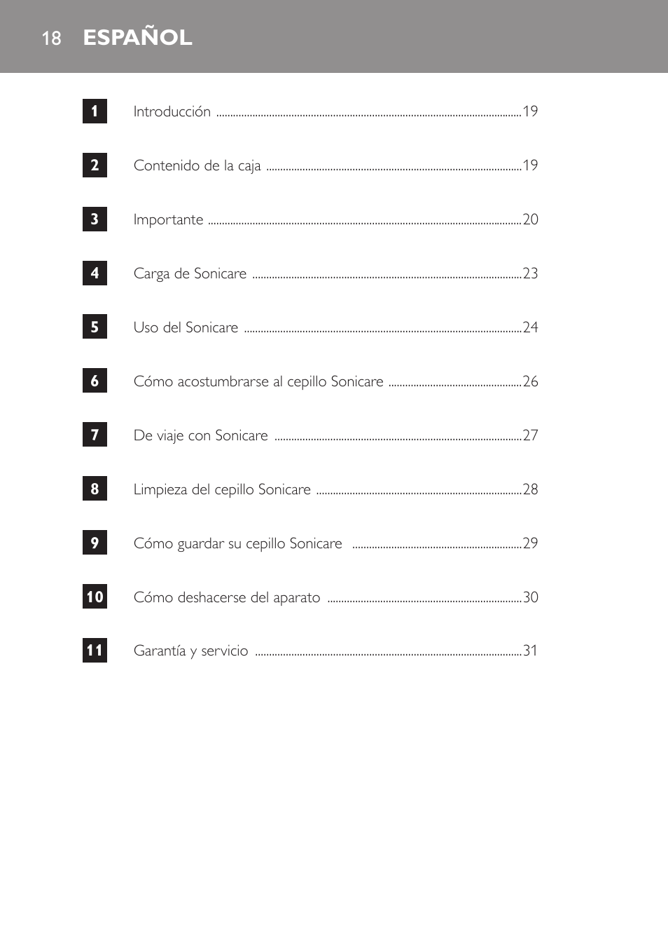 Español | Philips Sonicare DiamondClean Cepillo dental sónico recargable User Manual | Page 18 / 76