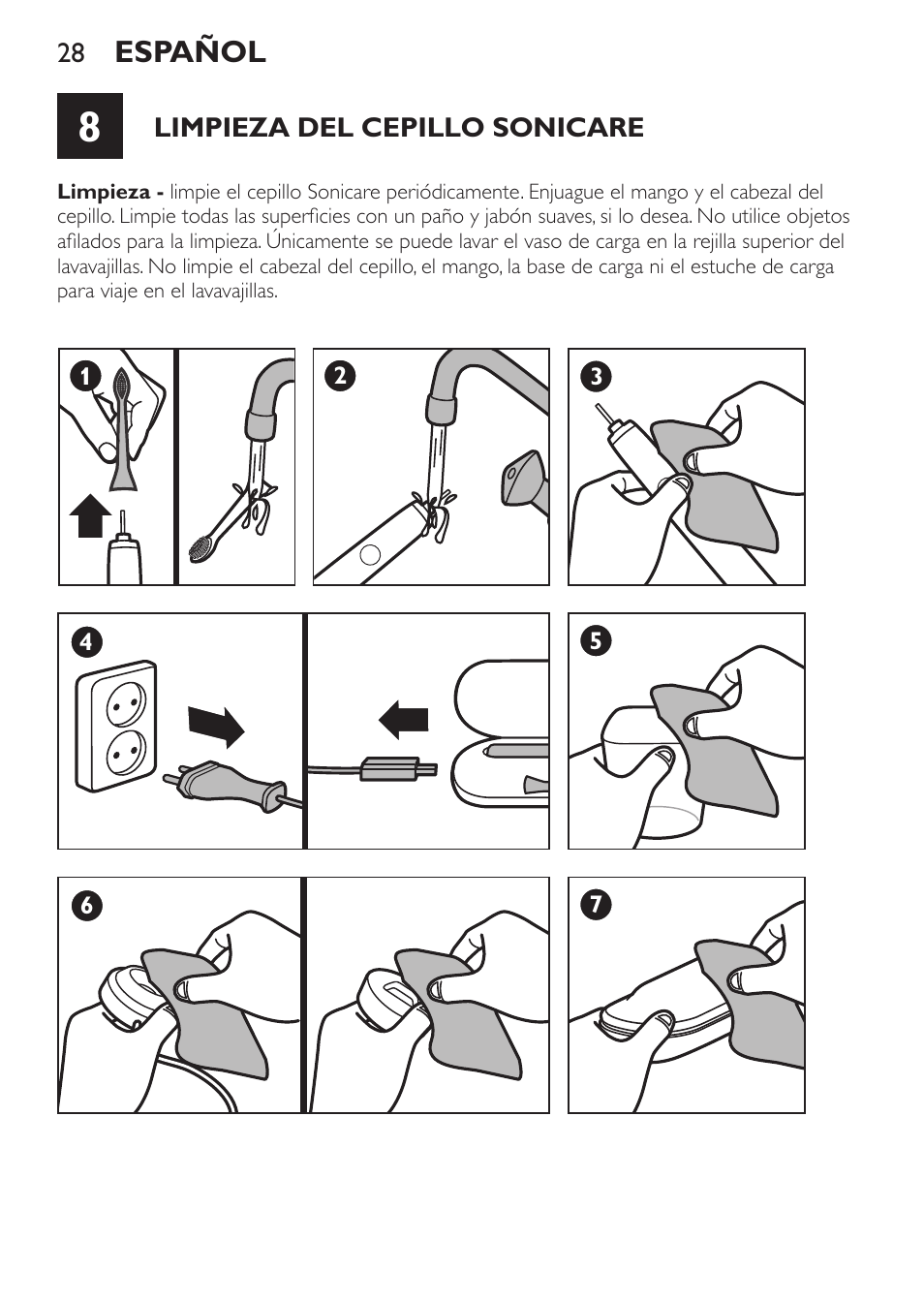 Español | Philips Sonicare DiamondClean Cepillo dental sónico recargable User Manual | Page 28 / 76