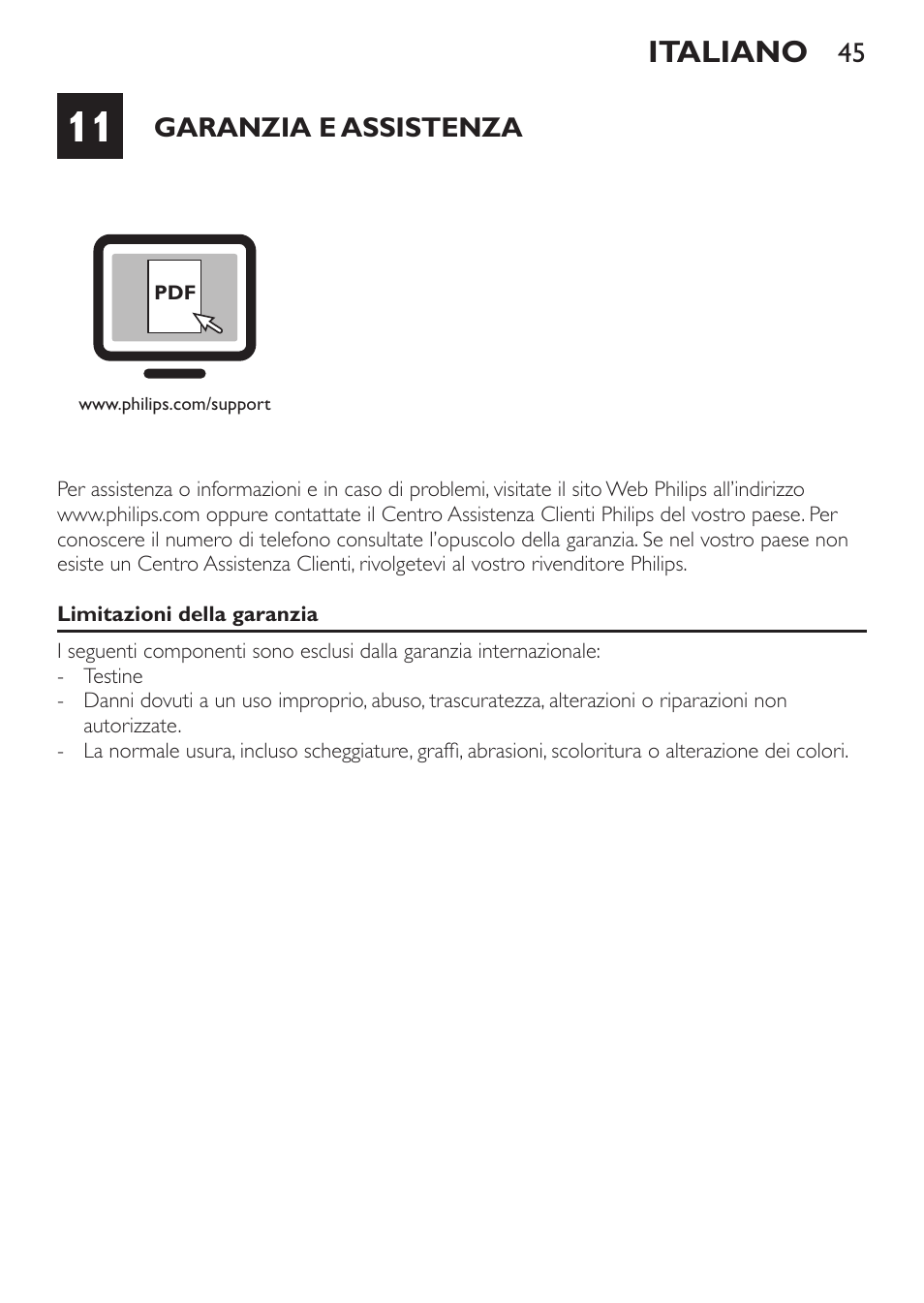 Garanzia e assistenza, Italiano | Philips Sonicare DiamondClean Cepillo dental sónico recargable User Manual | Page 45 / 76