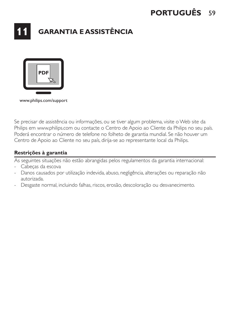 Português, Garantia e assistência | Philips Sonicare DiamondClean Cepillo dental sónico recargable User Manual | Page 59 / 76