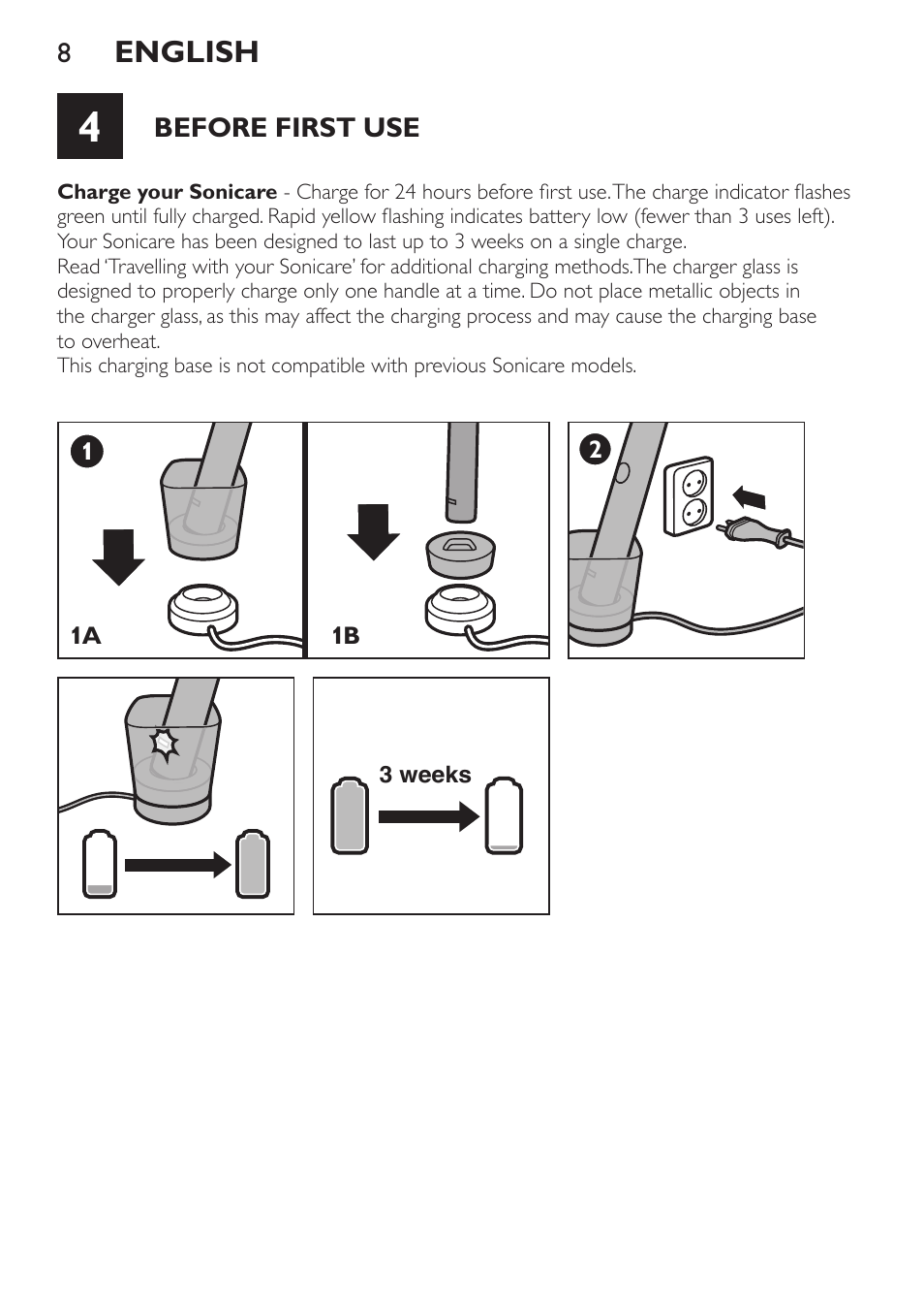 English | Philips Sonicare DiamondClean Cepillo dental sónico recargable User Manual | Page 8 / 76