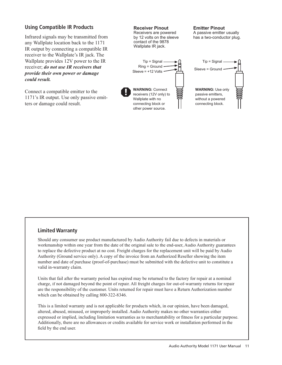 Audio Authority 1171 User Manual | Page 11 / 12