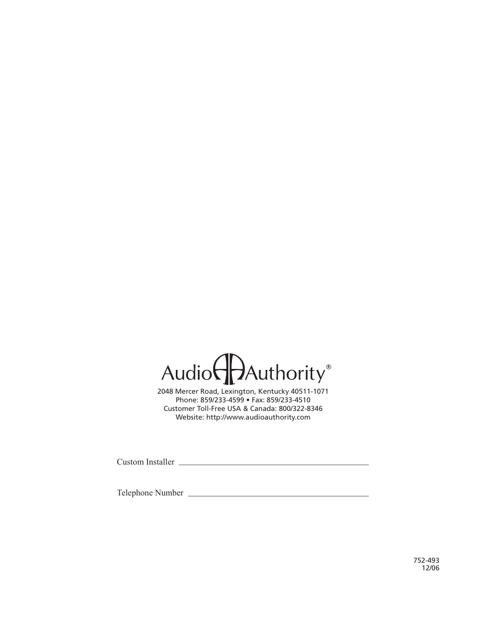 Audio Authority 1171 User Manual | Page 12 / 12