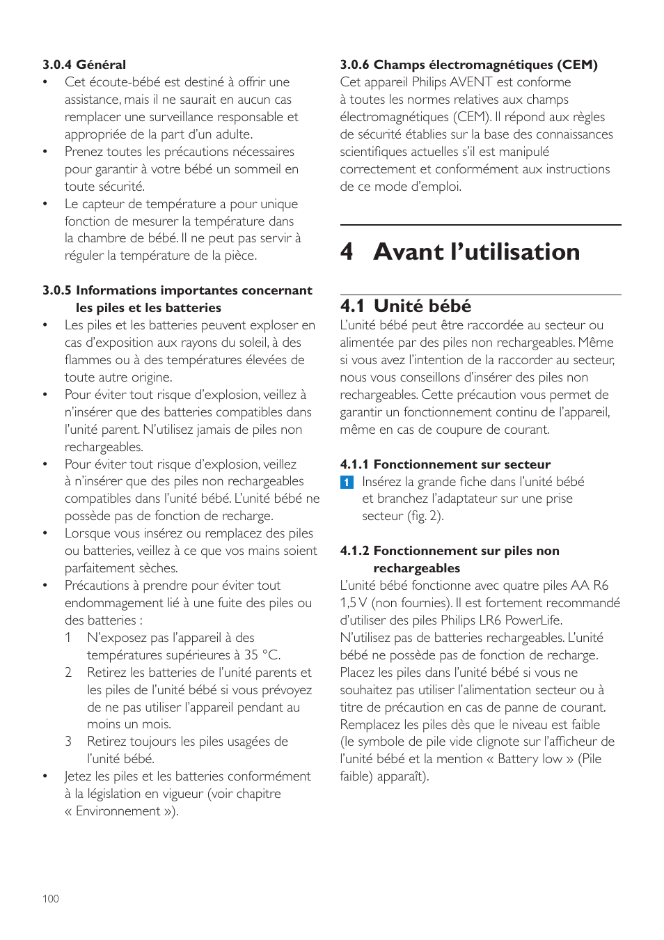 4 avant l’utilisation, 1 unité bébé | Philips AVENT Vigilabebés DECT User Manual | Page 100 / 204
