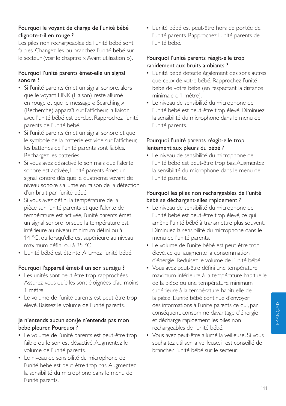 Philips AVENT Vigilabebés DECT User Manual | Page 111 / 204