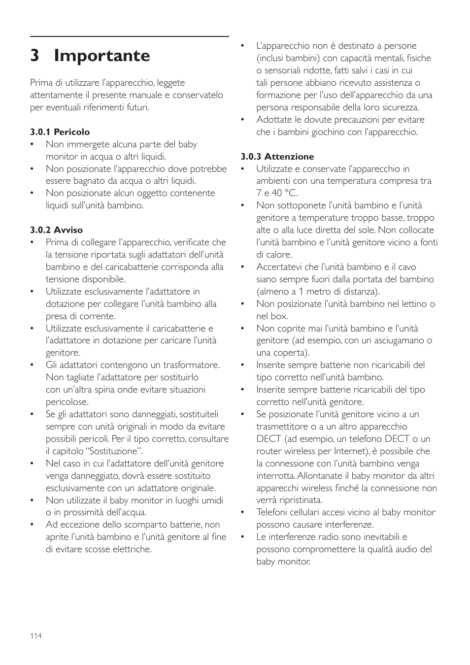 3 importante | Philips AVENT Vigilabebés DECT User Manual | Page 114 / 204