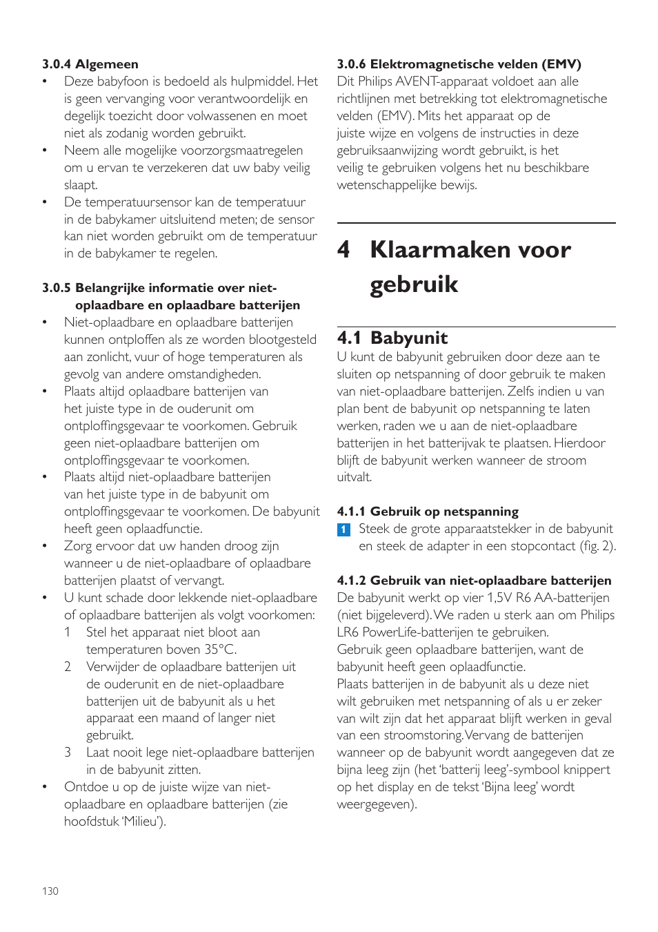 4 klaarmaken voor gebruik, 1 babyunit | Philips AVENT Vigilabebés DECT User Manual | Page 130 / 204