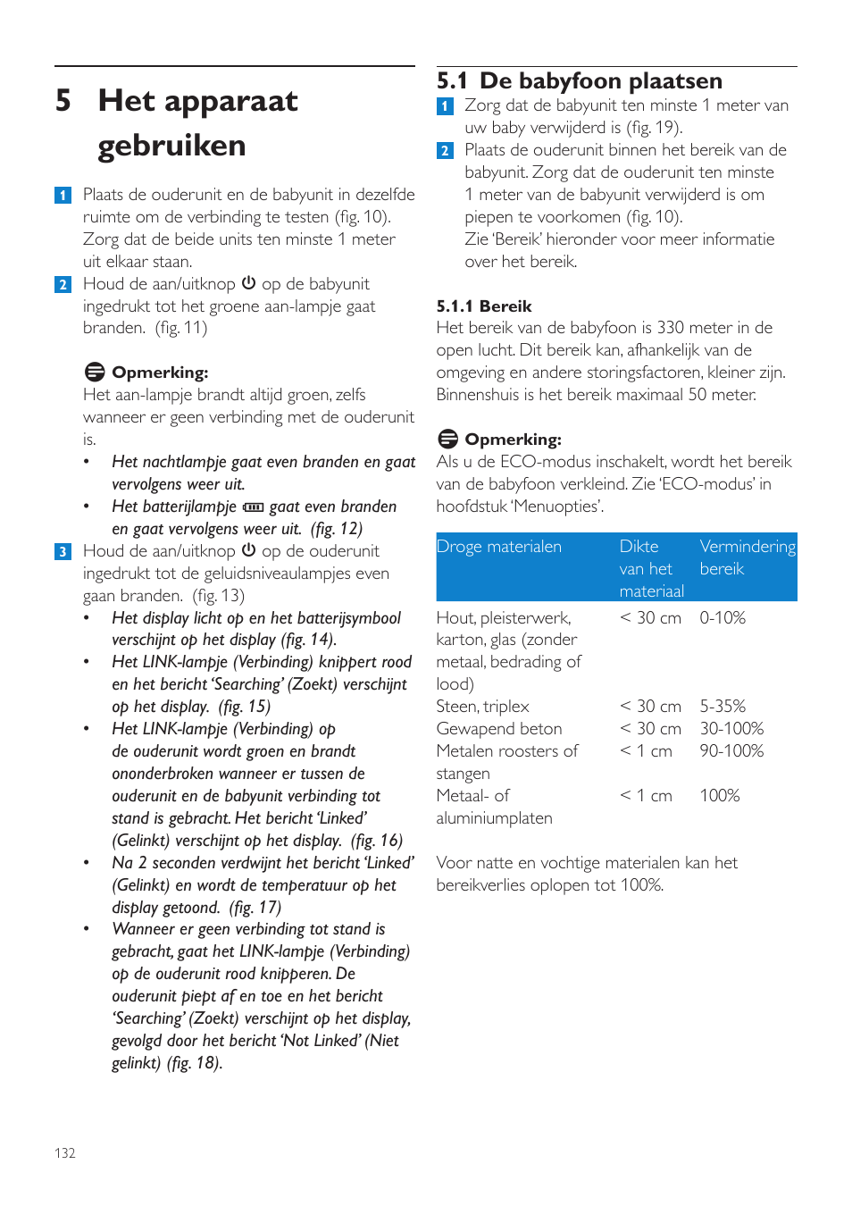 5 het apparaat gebruiken, 1 de babyfoon plaatsen | Philips AVENT Vigilabebés DECT User Manual | Page 132 / 204