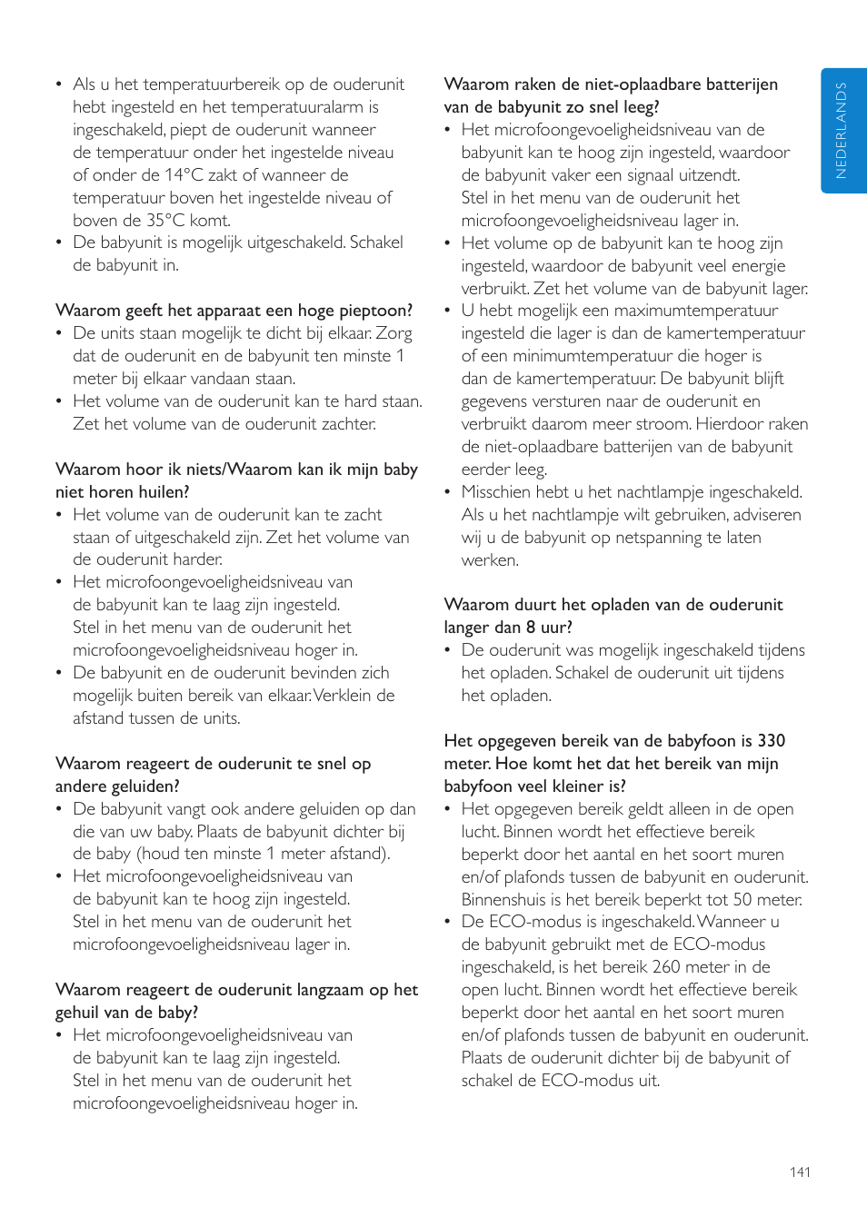 Philips AVENT Vigilabebés DECT User Manual | Page 141 / 204