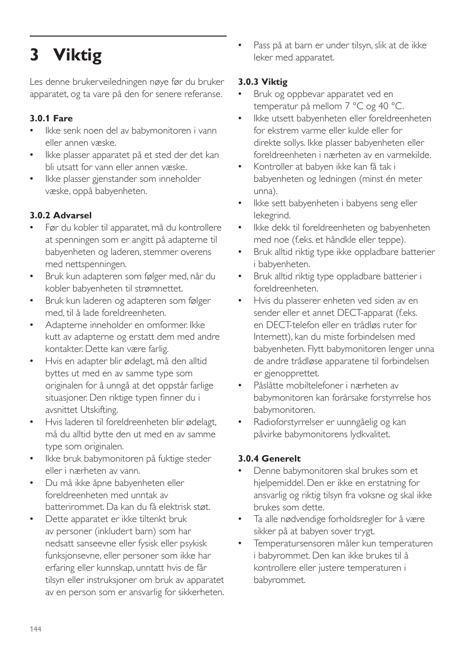 3 viktig | Philips AVENT Vigilabebés DECT User Manual | Page 144 / 204