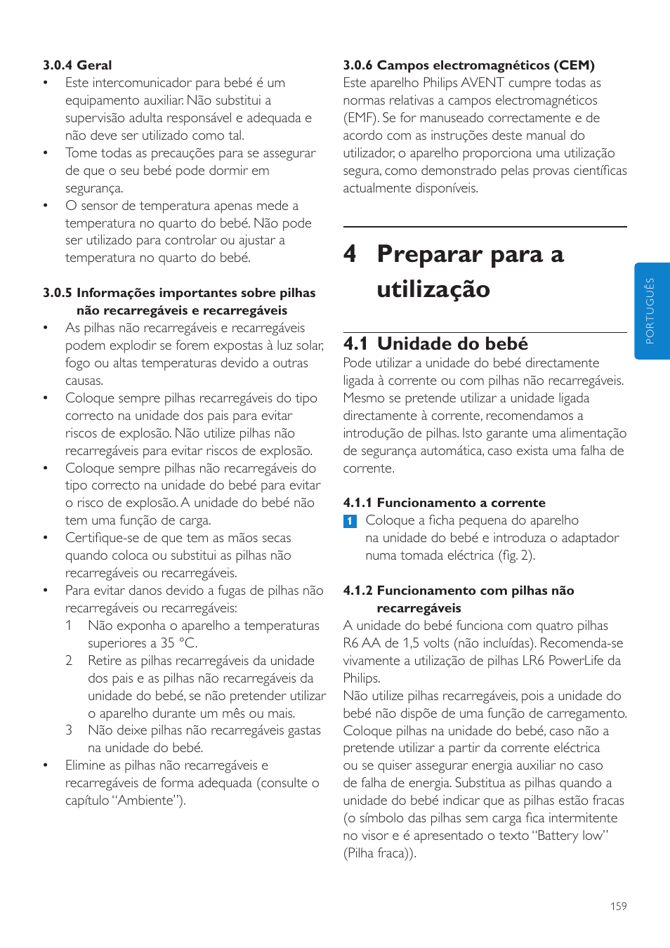 4 preparar para a utilização, 1 unidade do bebé | Philips AVENT Vigilabebés DECT User Manual | Page 159 / 204