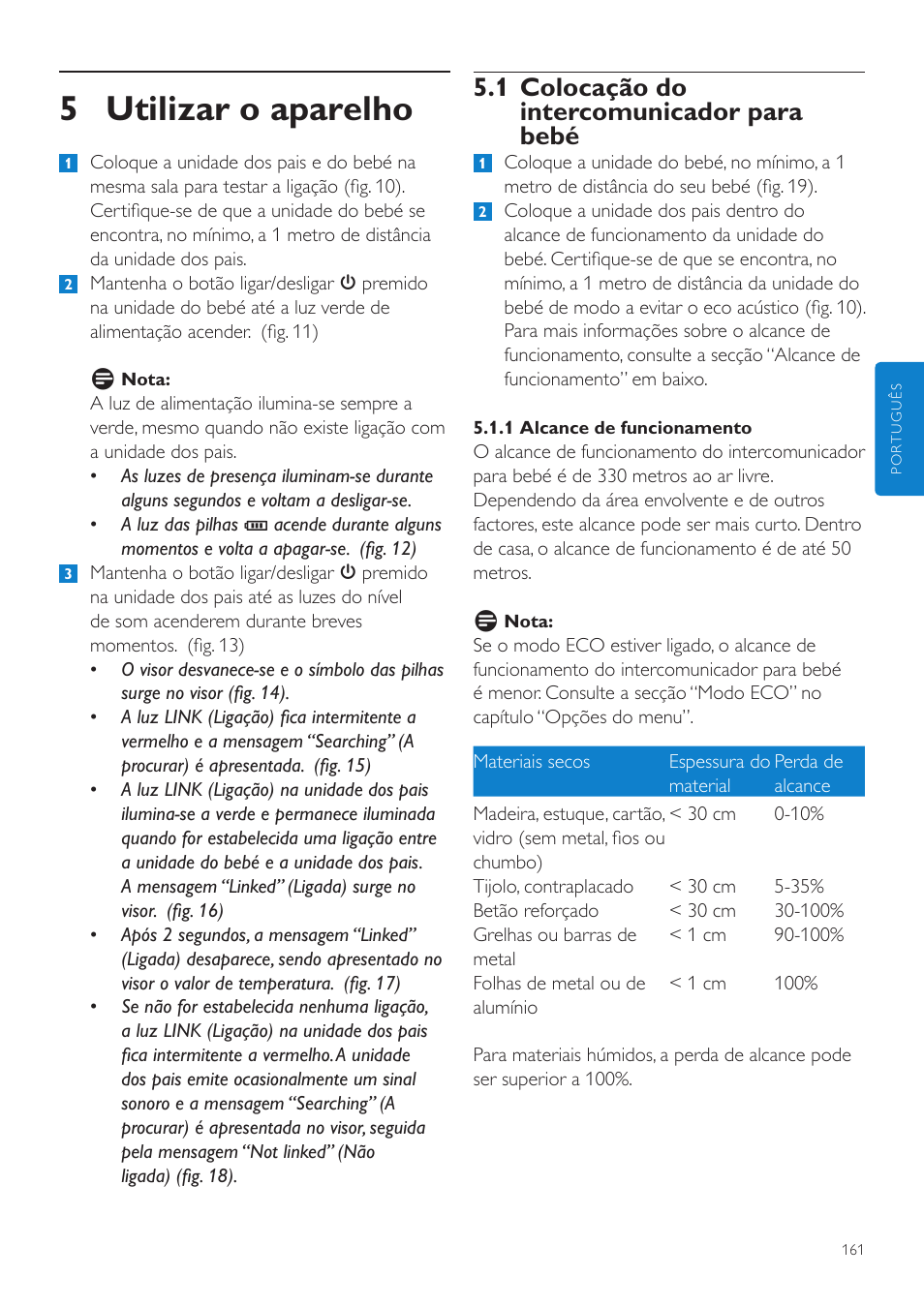 5 utilizar o aparelho, 1 colocação do intercomunicador para bebé | Philips AVENT Vigilabebés DECT User Manual | Page 161 / 204