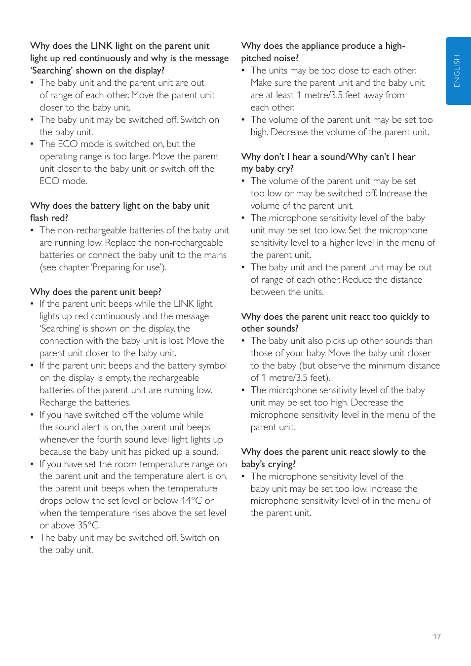 Philips AVENT Vigilabebés DECT User Manual | Page 17 / 204