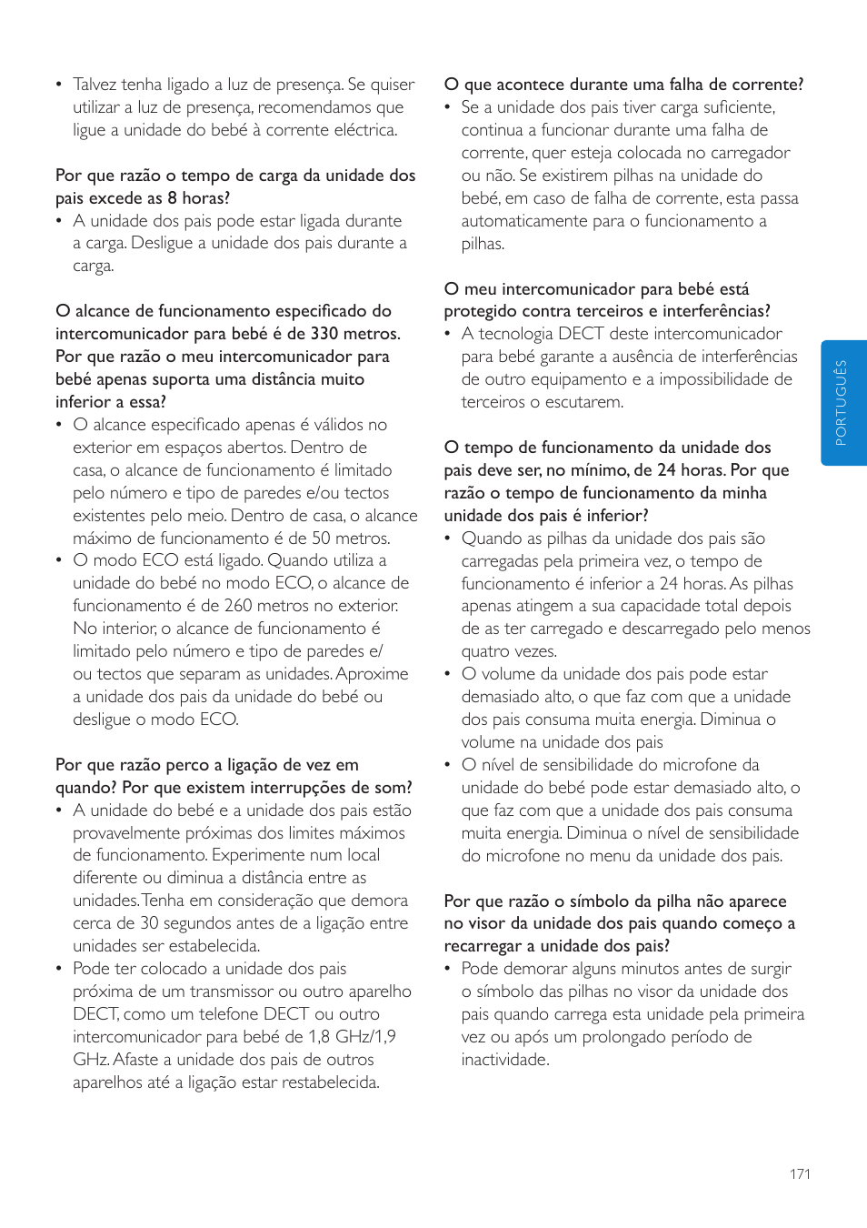 Philips AVENT Vigilabebés DECT User Manual | Page 171 / 204