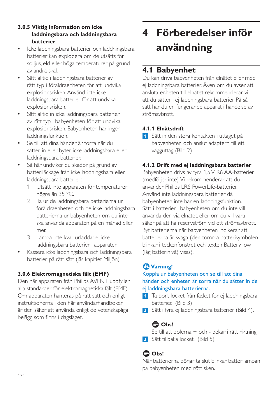 4 förberedelser inför användning, 1 babyenhet | Philips AVENT Vigilabebés DECT User Manual | Page 174 / 204