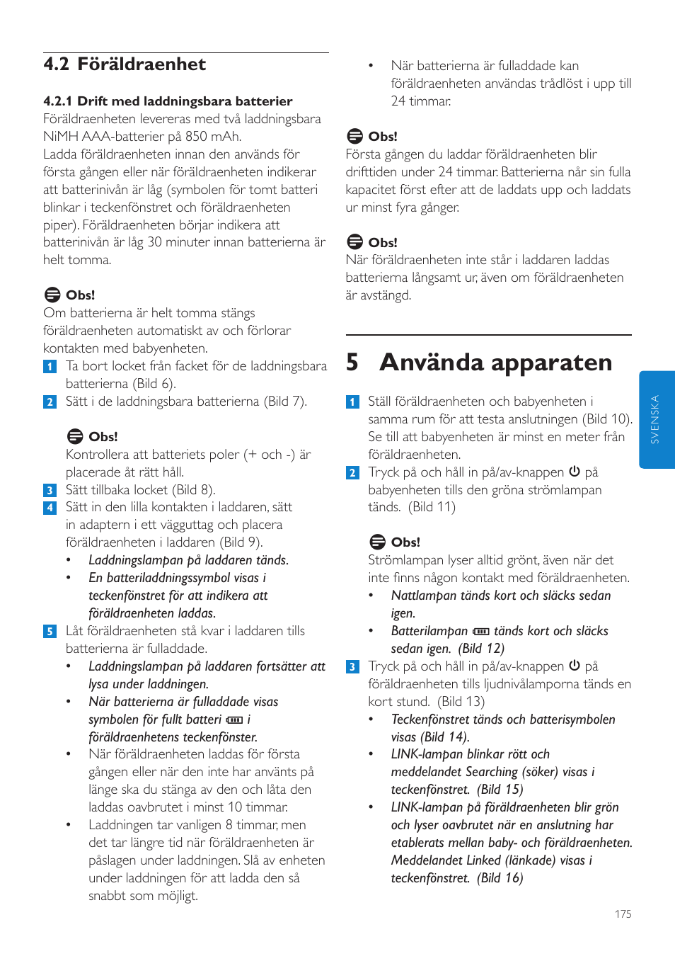 5 använda apparaten, 2 föräldraenhet | Philips AVENT Vigilabebés DECT User Manual | Page 175 / 204