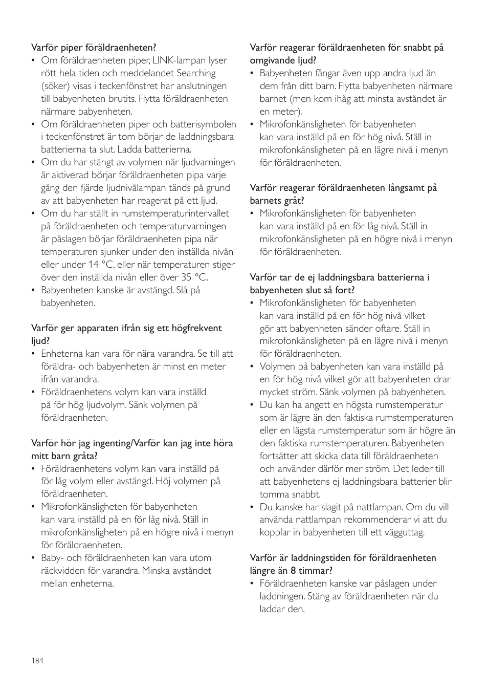 Philips AVENT Vigilabebés DECT User Manual | Page 184 / 204