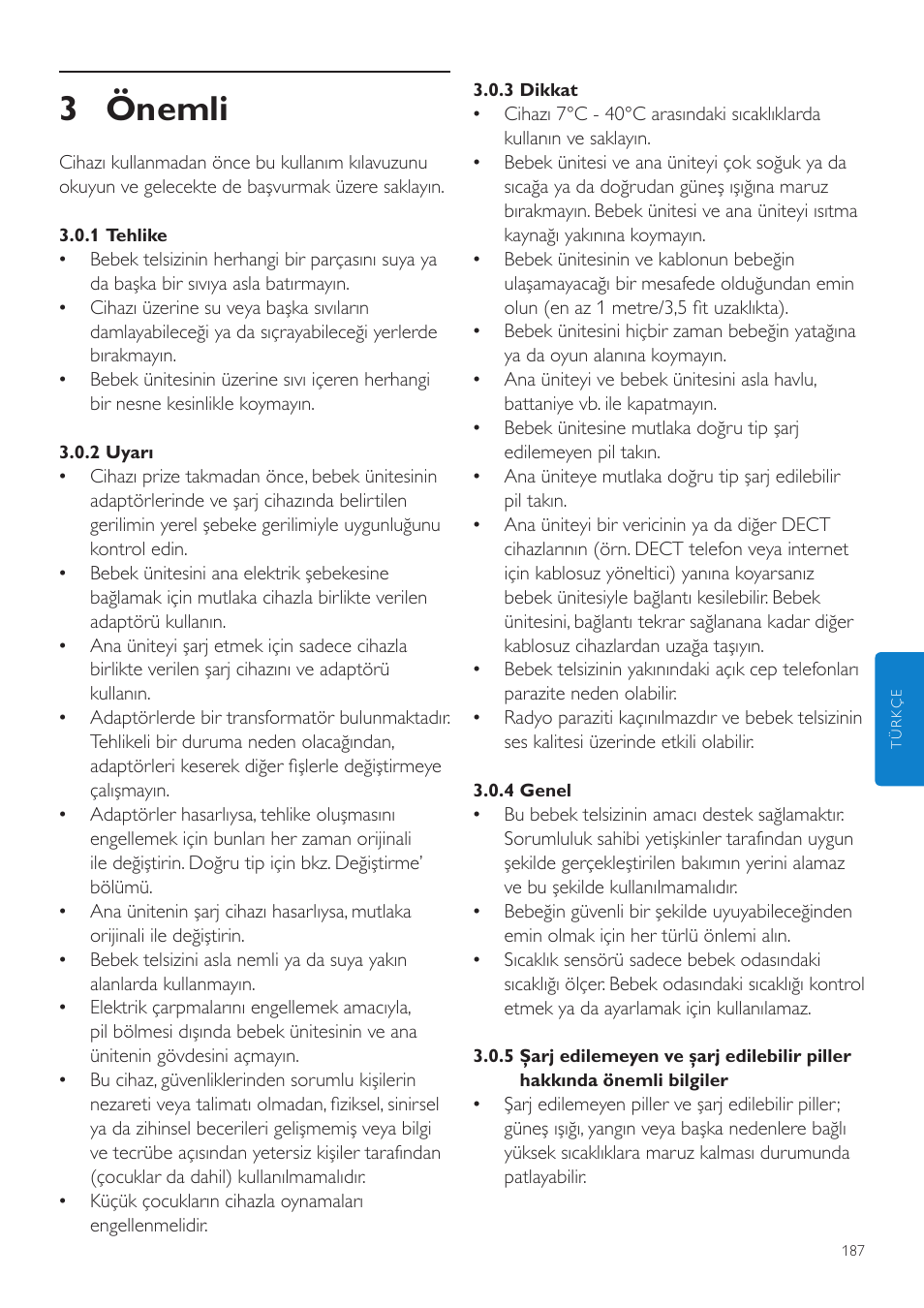 3 önemli | Philips AVENT Vigilabebés DECT User Manual | Page 187 / 204
