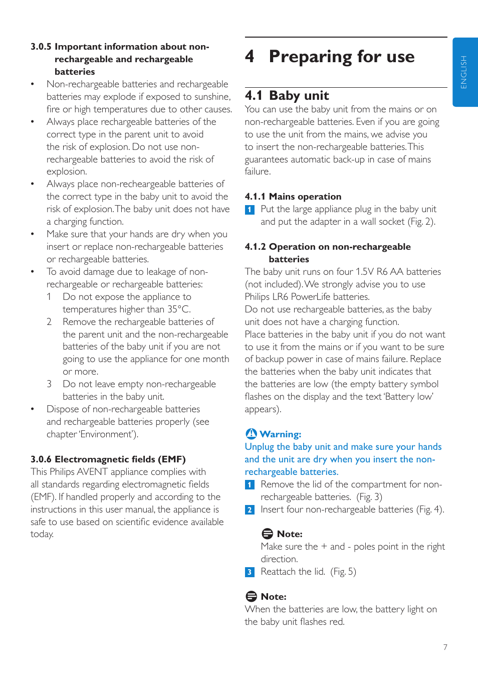 4 preparing for use, 1 baby unit | Philips AVENT Vigilabebés DECT User Manual | Page 7 / 204