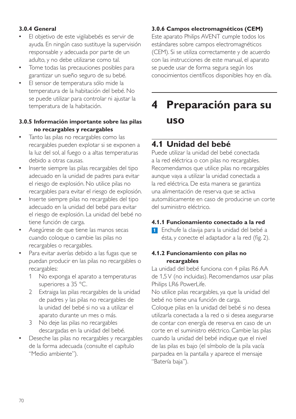 4 preparación para su uso, 1 unidad del bebé | Philips AVENT Vigilabebés DECT User Manual | Page 70 / 204