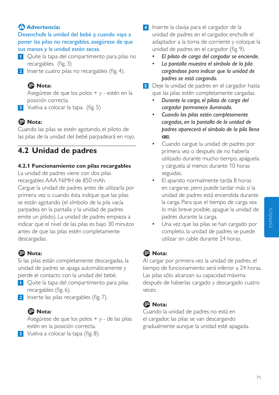 2 unidad de padres | Philips AVENT Vigilabebés DECT User Manual | Page 71 / 204