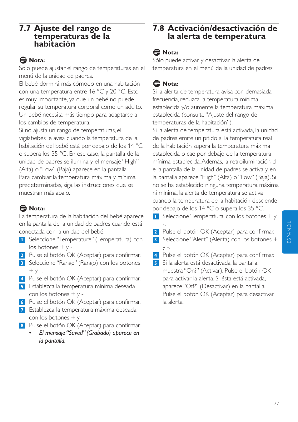 Philips AVENT Vigilabebés DECT User Manual | Page 77 / 204