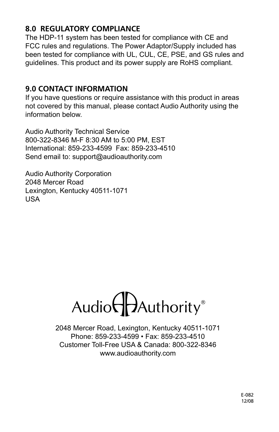 Audio Authority Cat 5 HDMI Extender HDP-11 User Manual | Page 12 / 12