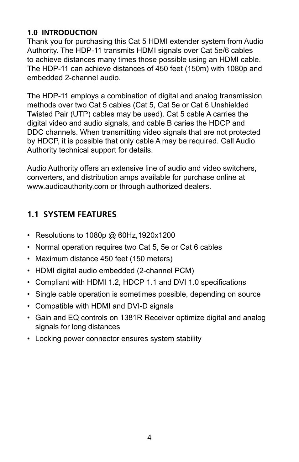 Audio Authority Cat 5 HDMI Extender HDP-11 User Manual | Page 4 / 12