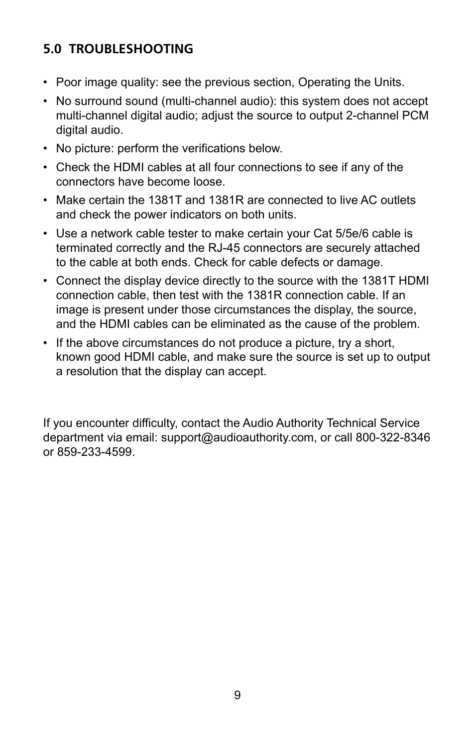 Audio Authority Cat 5 HDMI Extender HDP-11 User Manual | Page 9 / 12