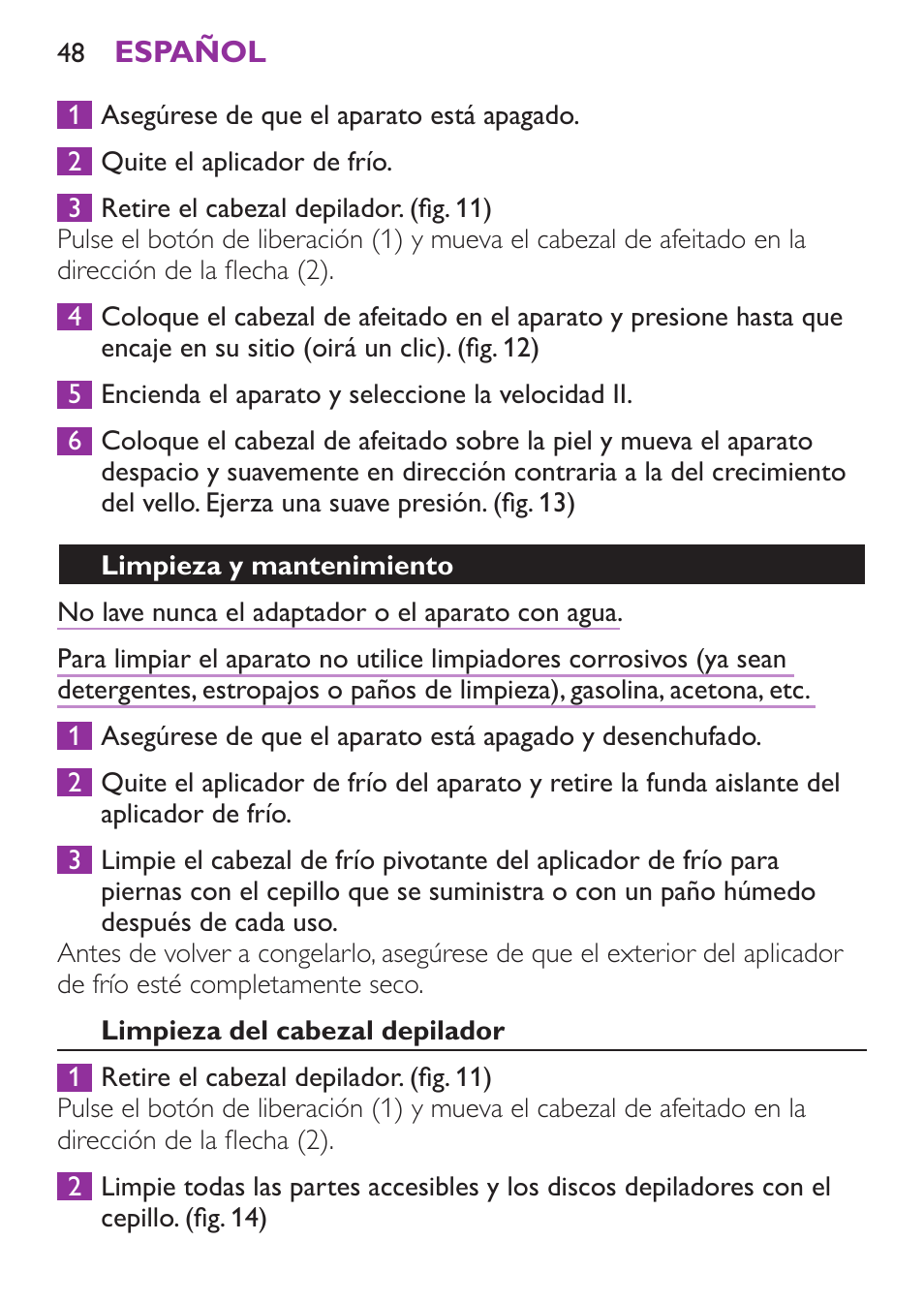 Limpieza y mantenimiento, Limpieza del cabezal depilador | Philips Satinelle Ice Depiladora User Manual | Page 48 / 128