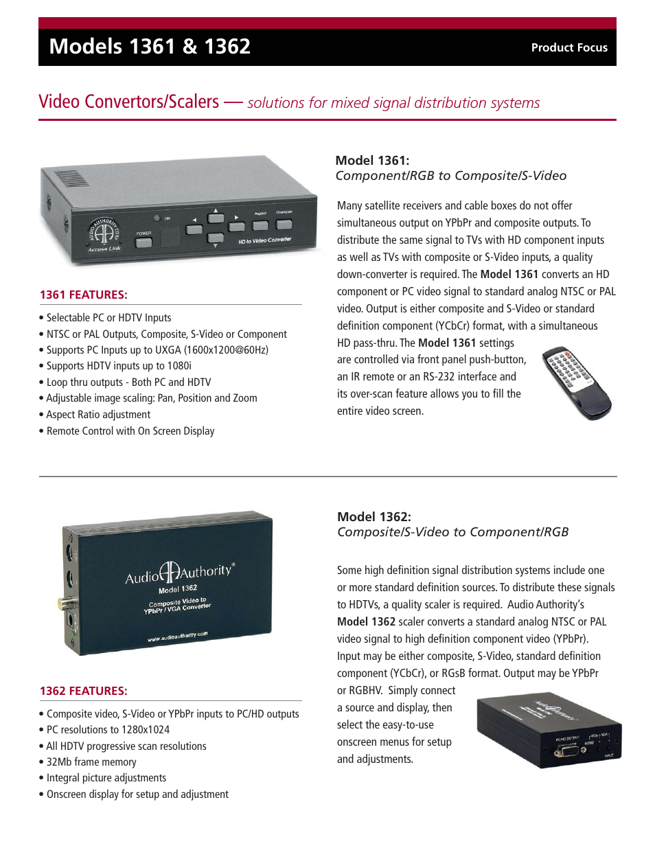 Audio Authority 1362 User Manual | 2 pages
