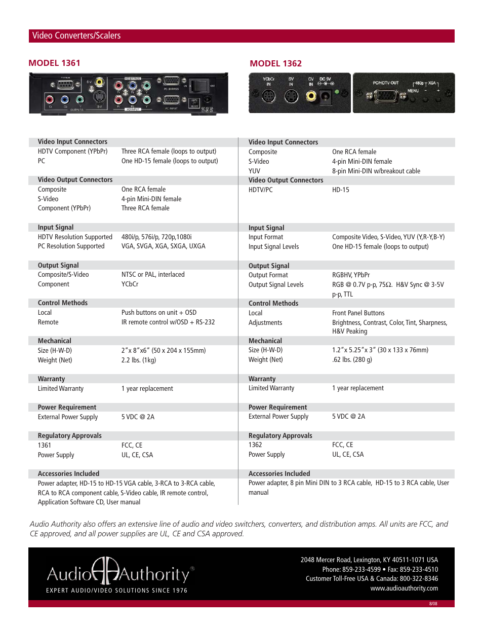 Video converters/scalers | Audio Authority 1362 User Manual | Page 2 / 2