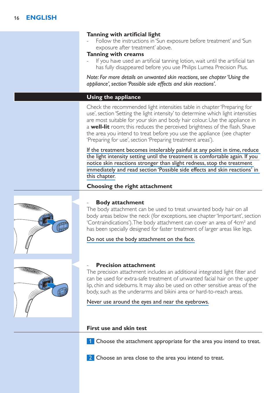 Philips Lumea Precision Plus Sistema de eliminación de vello IPL User Manual | Page 16 / 90