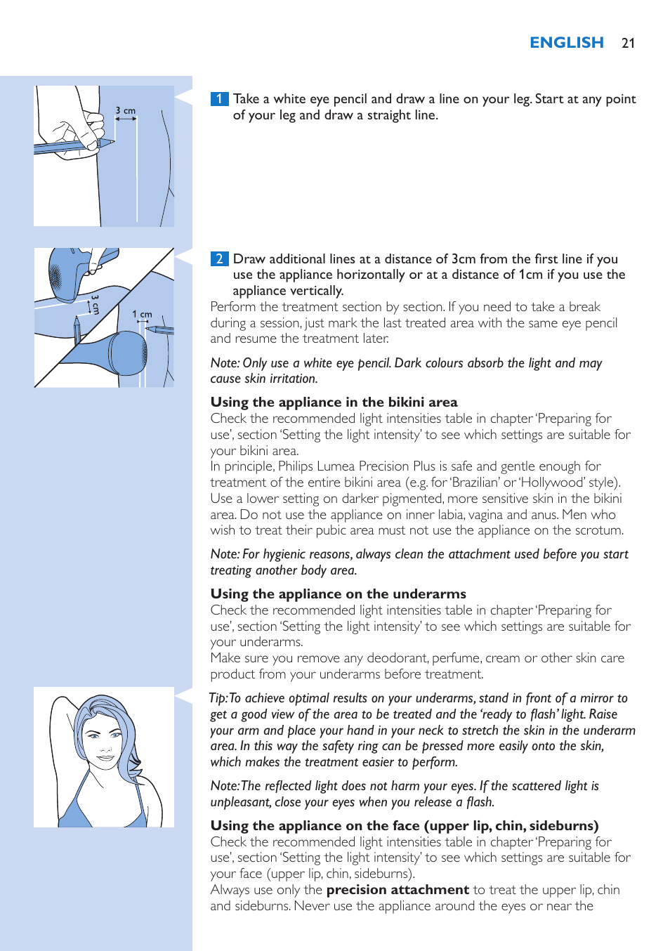 Philips Lumea Precision Plus Sistema de eliminación de vello IPL User Manual | Page 21 / 90