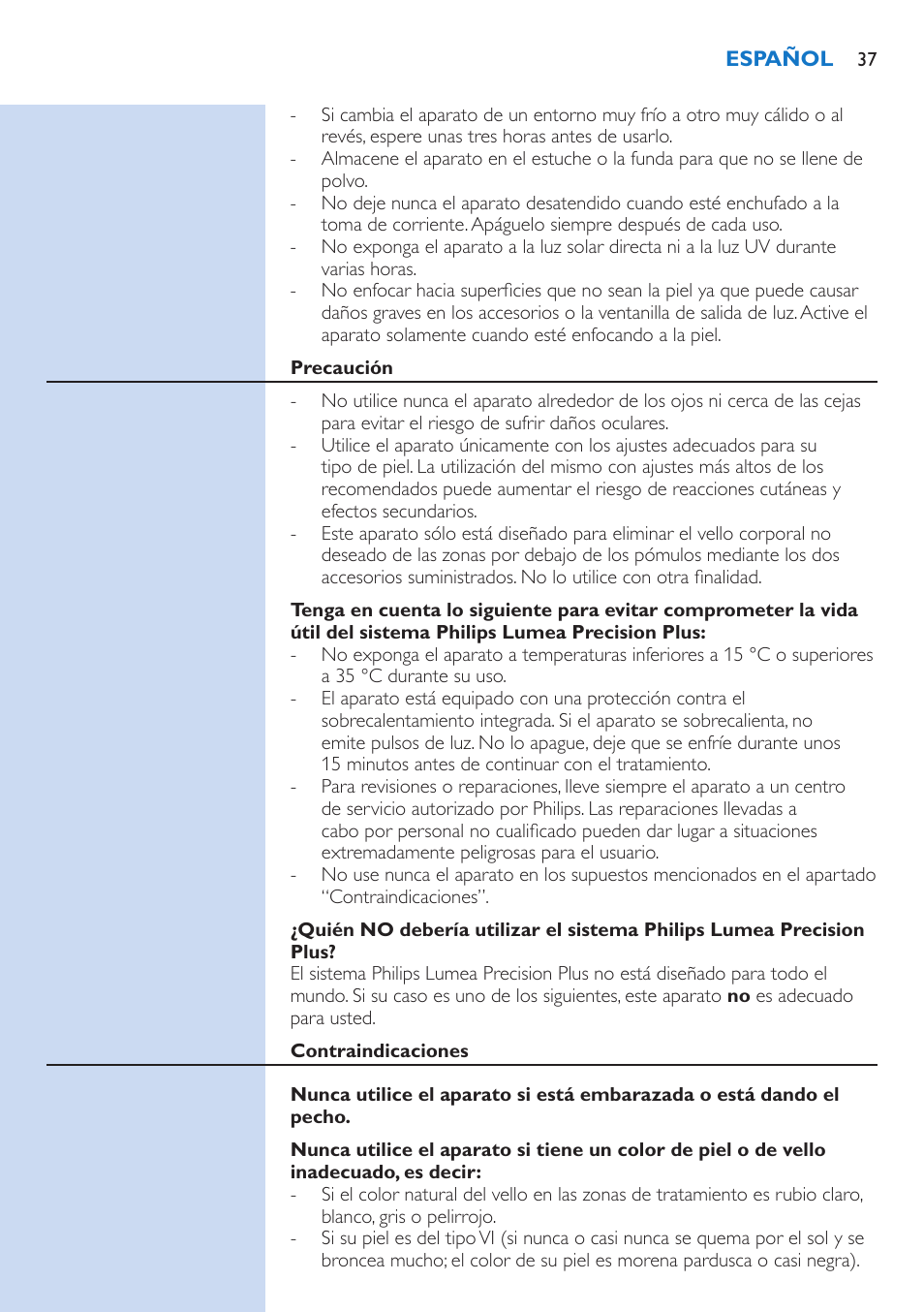 Philips Lumea Precision Plus Sistema de eliminación de vello IPL User Manual | Page 37 / 90